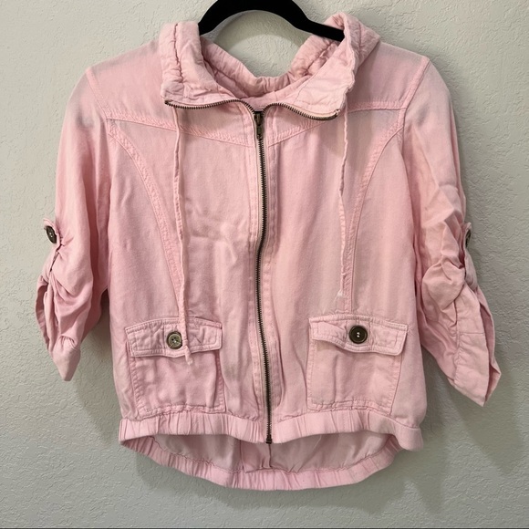 𝅺wet Seal pink crop jacket, zip up, elastic waistband, XL, button pockets - Picture 2 of 12